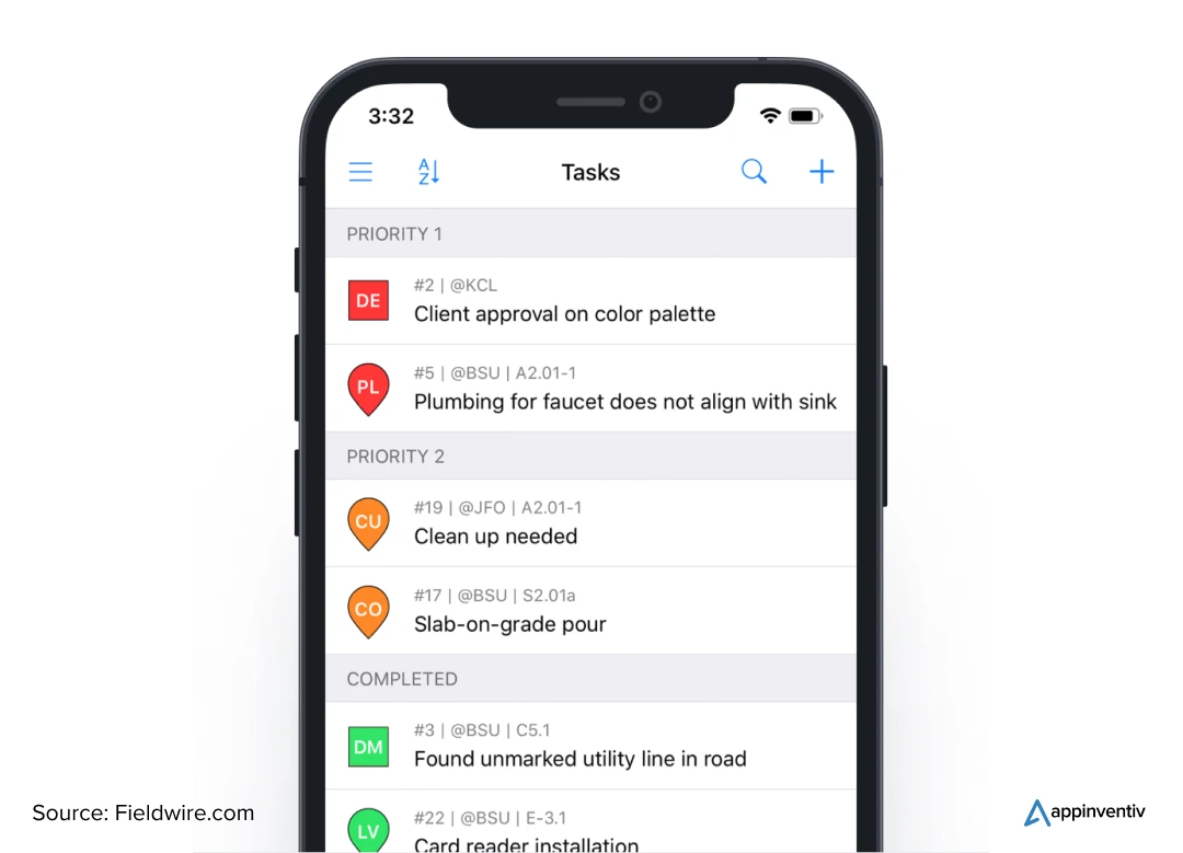task management in Fieldwire app