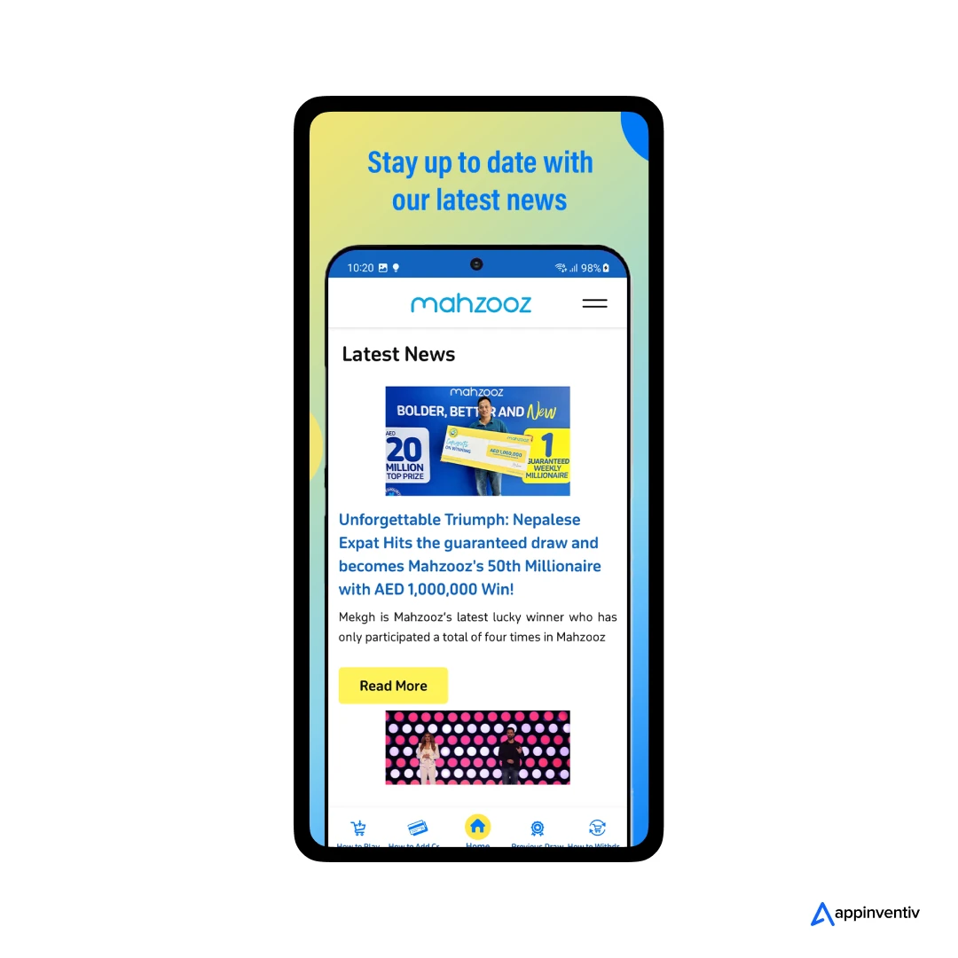 Mahzooz's user panel feature: Winning Notifications