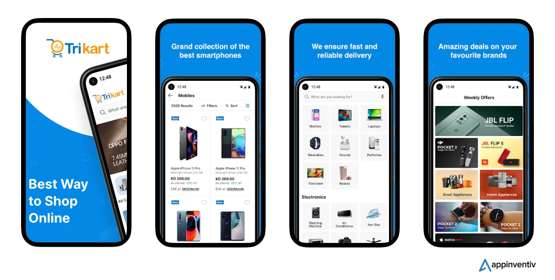 Trikart electronic e-commerce app screens 
