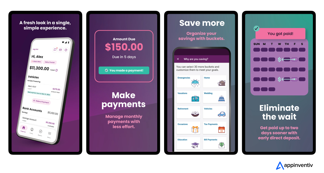 User interface of Ally banking app