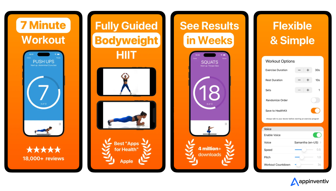 UI/UX of 7 Minute Workout Fitness App