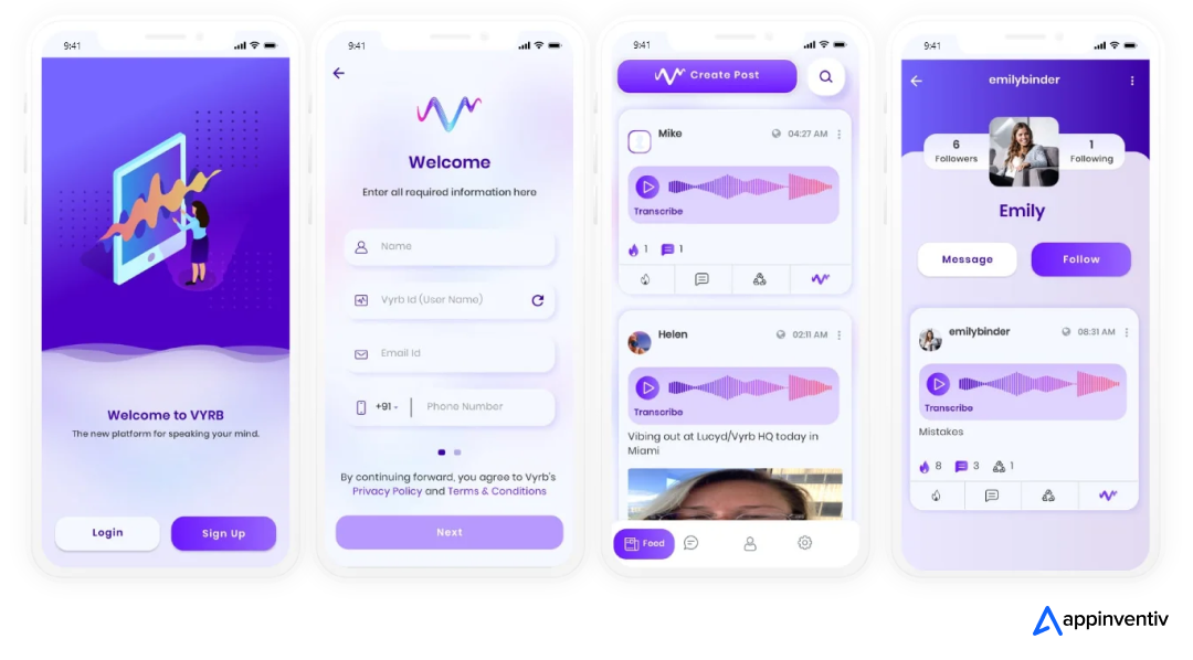 Vyrb app screens