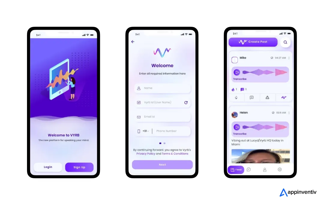 Vyrb social media app screens