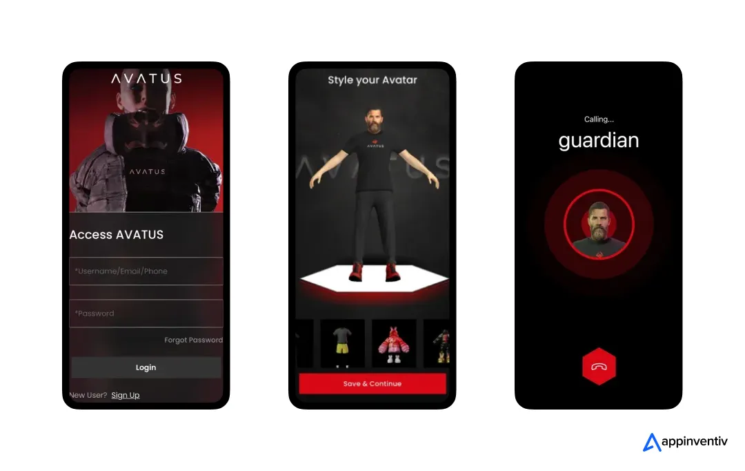 Avatus social media app screens