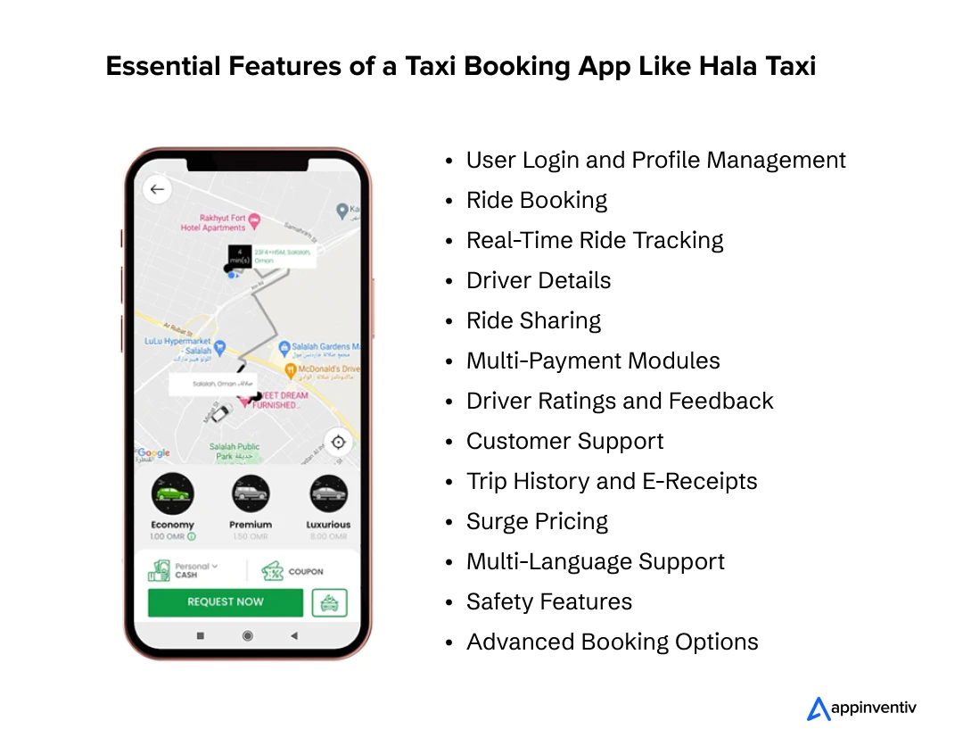 Essential Features of a Taxi Booking App Like Hala Taxi