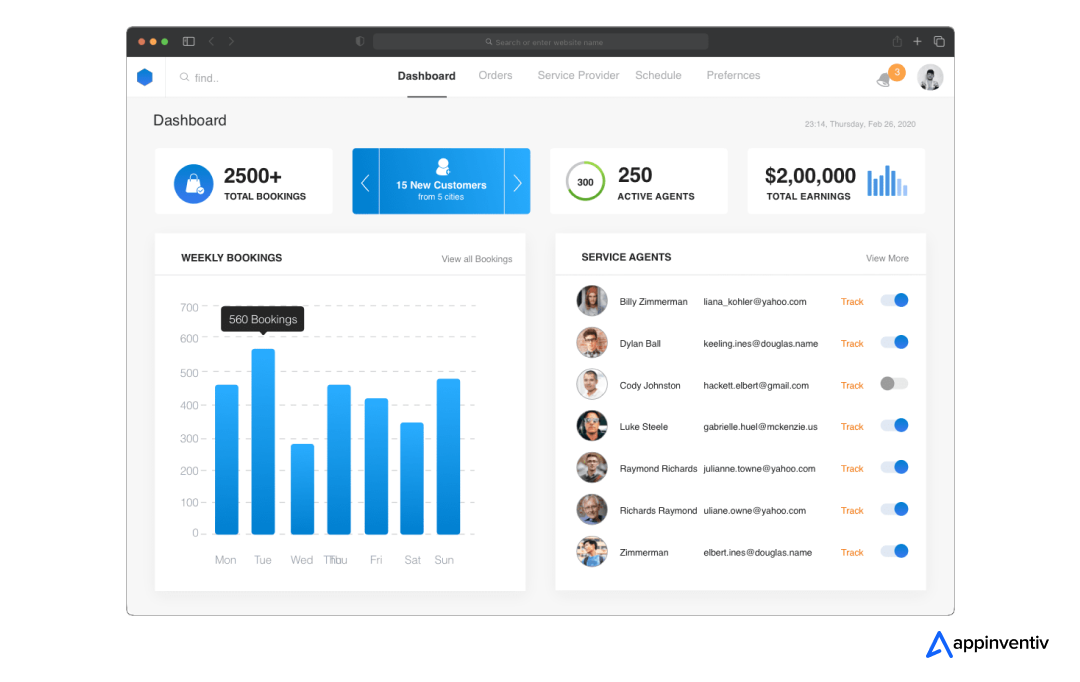 Urban Company app's admin panel