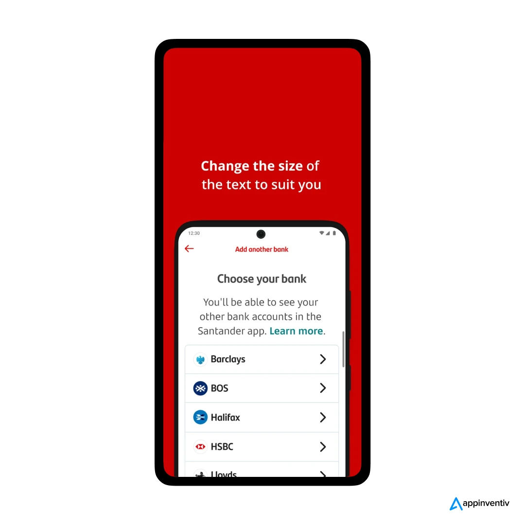 customizable interface in Santander app
