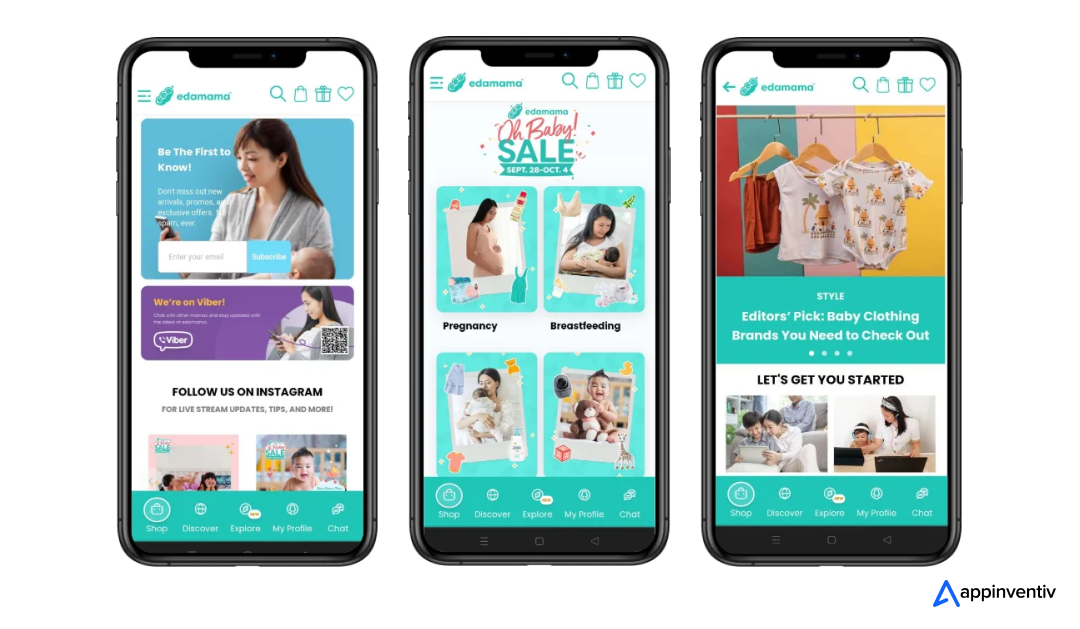 Edamama eCommerce app screens