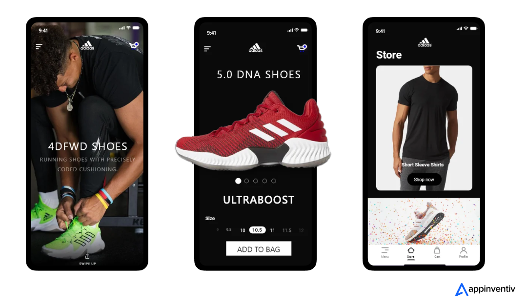 Adidas eCommerce app screens