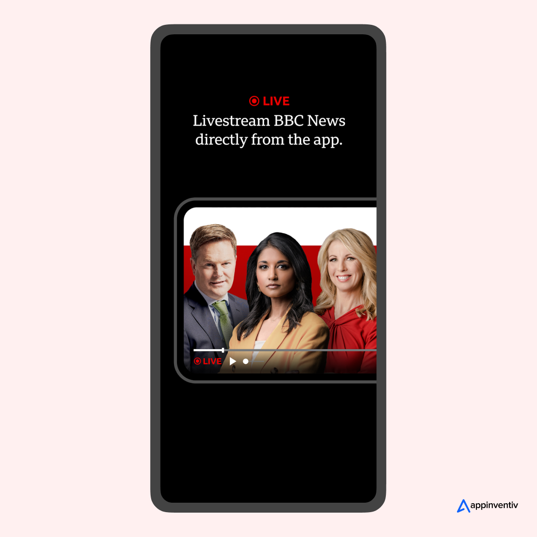 live streaming in BBC news app 