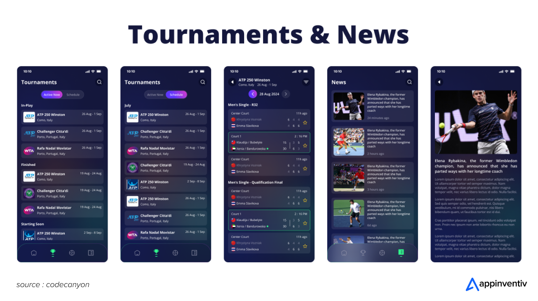 Tournament Scheduling and News Update Feature in tennis tournament software