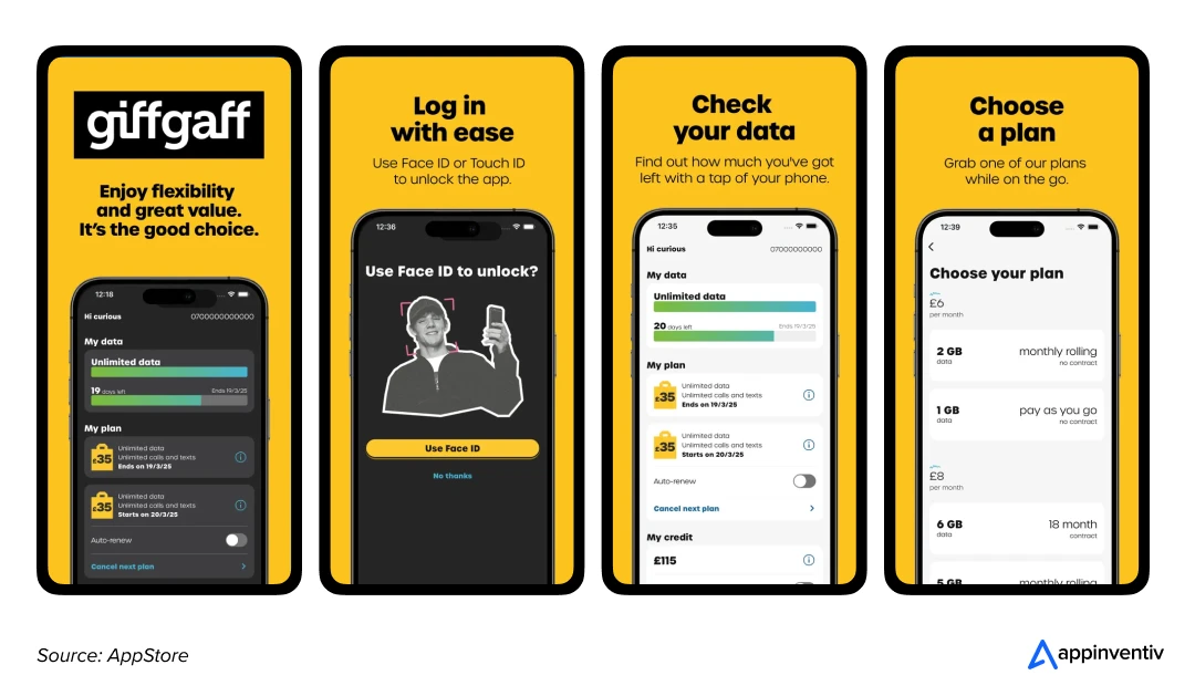  UI/UX of GiffGaff app
