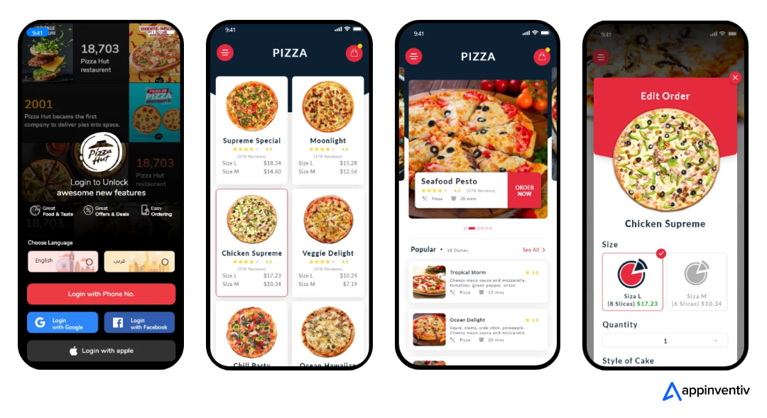 Pizza Hut app screens
